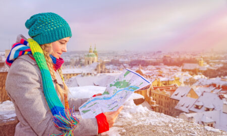 Woman winter travel